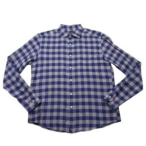 UNTUCKit Anderson Regular Fit Check Plaid Linen Cotton Blue Button Up Shirt